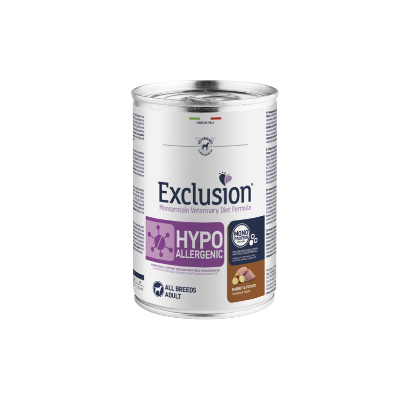 EXCLUSION DOG HYPO CONIGLIO E PATATE LATTINA 400 GR