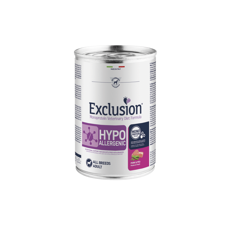 EXCLUSION DOG HYPO MAIALE E PISELLI LATTINA 400 GR