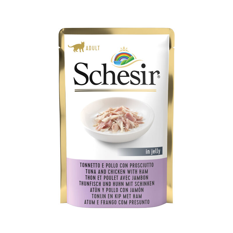 SCHESIR SOFT GATTO TONNO POLLO E PROSCIUTTO BUSTINA 85 GR