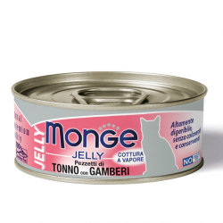 MONGE CAT JELLY PEZZETTI DI TONNO E GAMBERETTI LATTINA 80 GR