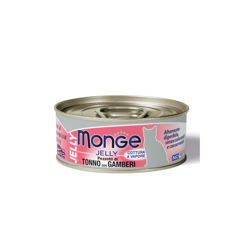 MONGE CAT JELLY PEZZETTI DI TONNO E GAMBERETTI LATTINA 80 GR