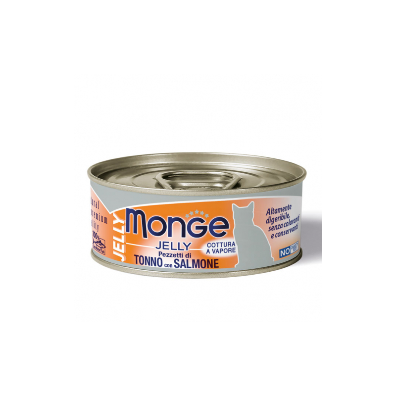 MONGE CAT JELLY PEZZETTI DI TONNO E SALMONE LATTINA 80 GR