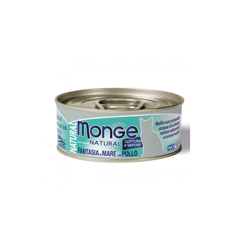 MONGE CAT NATURAL FANTASIA DI MARE E POLLO LATTINA 80 GR