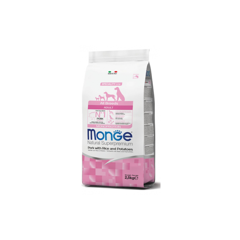 MONGE DOG ADULT ALL BREEDS MAIALE E RISO 2,5 KG