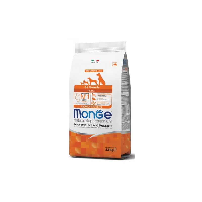 MONGE DOG ADULT ALL BREEDS ANATRA E RISO 2,5 KG