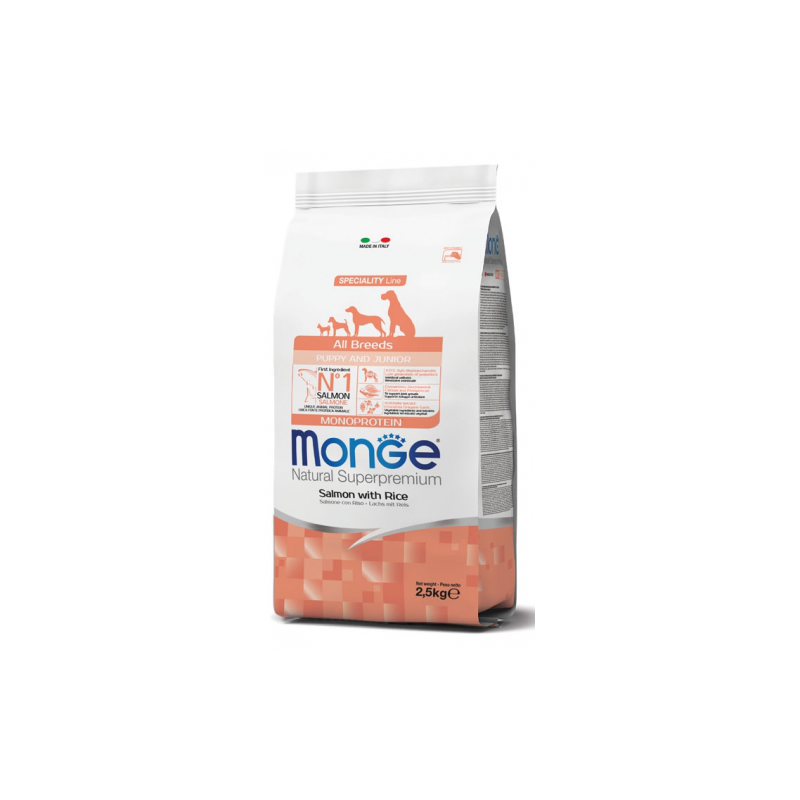 MONGE DOG PUPPY & JUNIOR ALL BREEDS SALMONE E RISO 2,5 KG