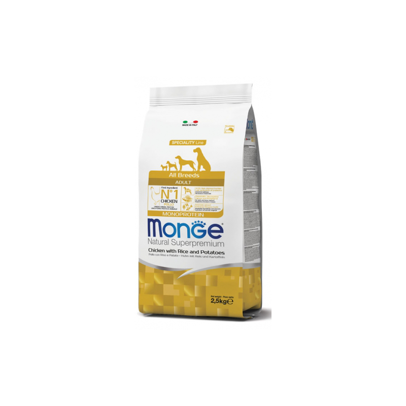 MONGE DOG ADULT ALL BREEDS POLLO RISO E PATATE 2,5 KG