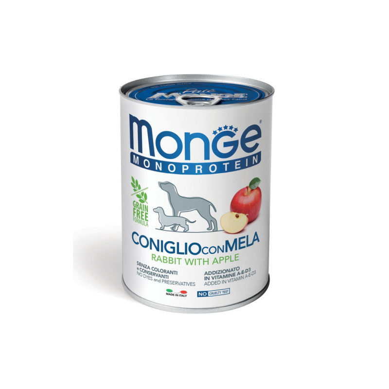 MONGE DOG FRUIT CONIGLIO E MELA LATTINA 400 GR