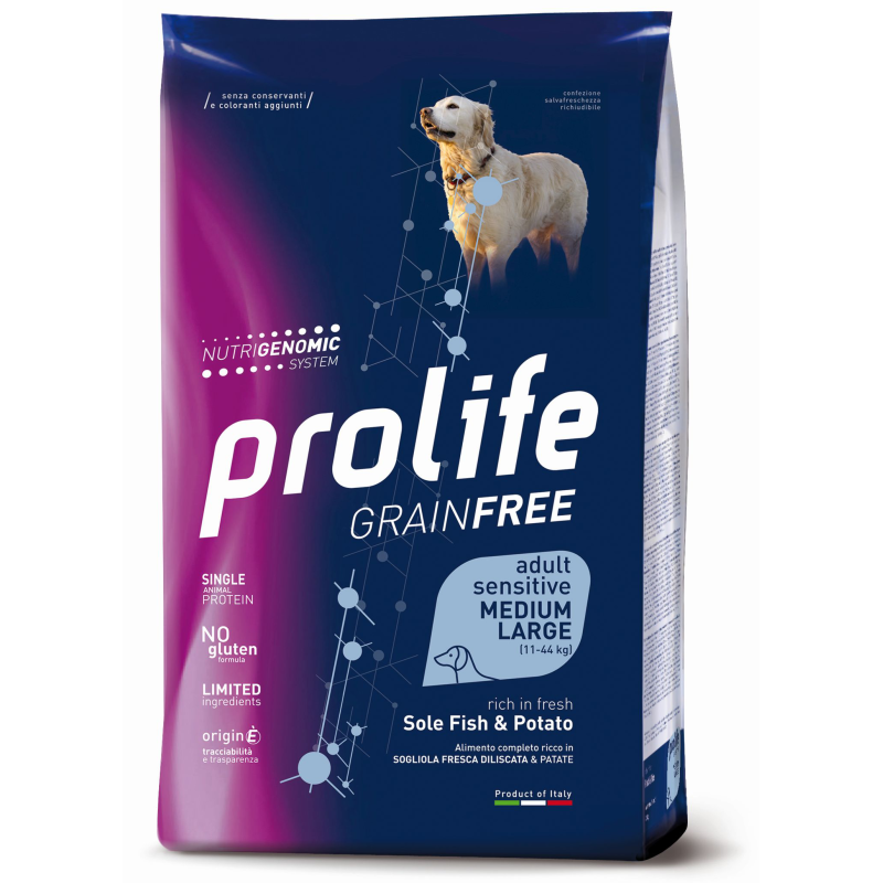 PROLIFE DOG GRAIN FREE ADULT MEDIUM LARGE PESCE E PATATE 10 KG