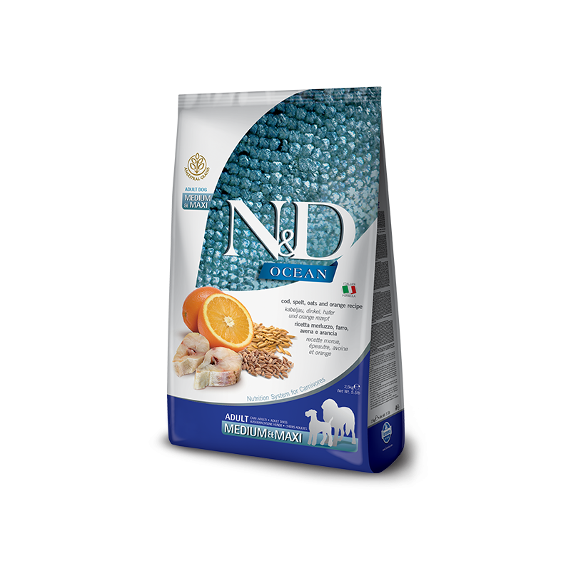 ND DOG OCEAN LOW MERLUZZO E ARANCIA ADULT MEDIO MAXI 2,5 KG