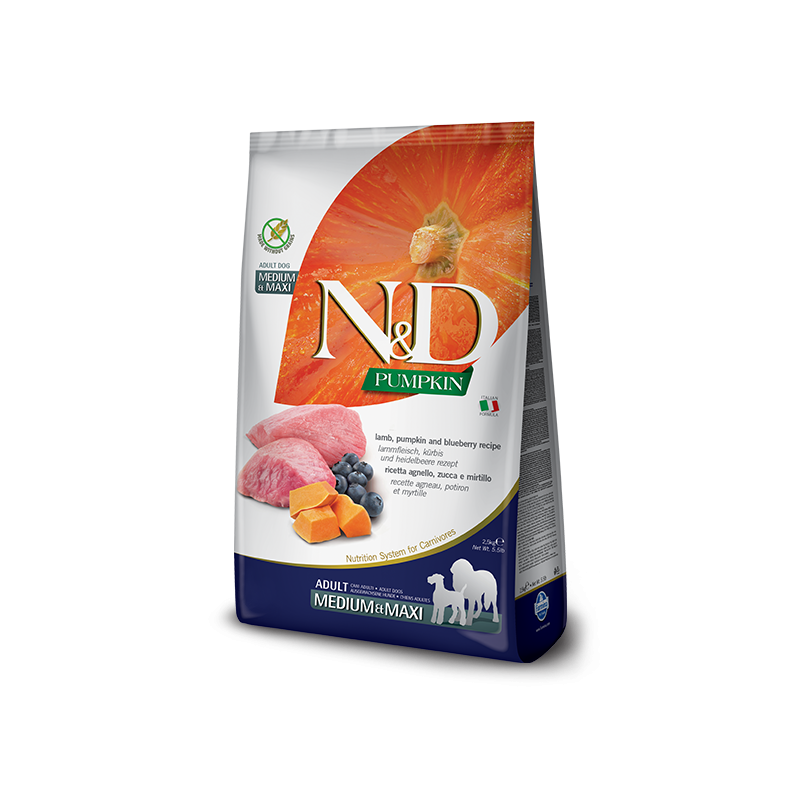 ND DOG ZUCCA AGNELLO E MIRTILLO ADULT MEDIO MAXI 2,5 KG