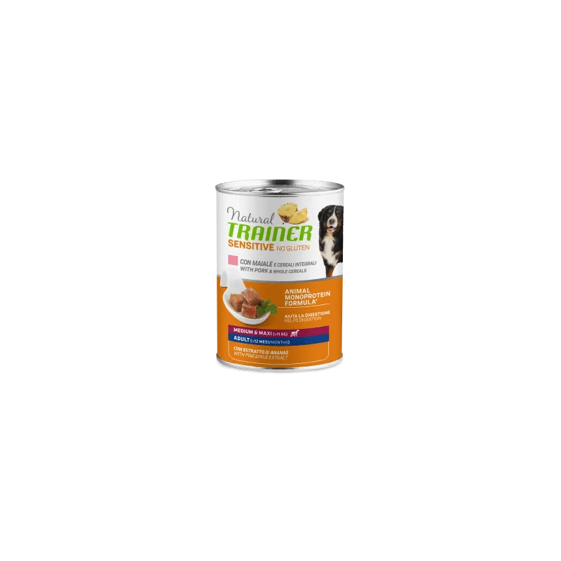 TRAINER NATURAL DOG SENSITIVE ADULT MEDIUM MAXI MAIALE E CEREALI LATTINA 400 GR