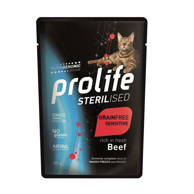 PROLIFE CAT GRAIN FREE STERILIZED MANZO BUSTINA 85 GR