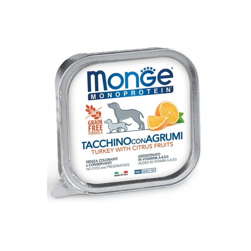 MONGE DOG FRUIT TACCHINO E AGRUMI VASCHETTA 150 GR