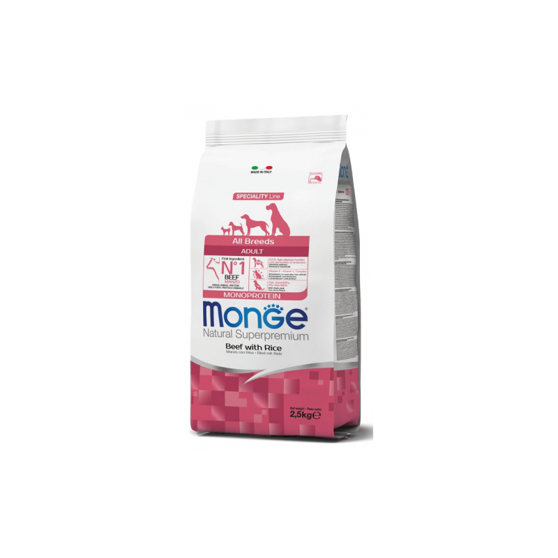 MONGE DOG ADULT ALL BREEDS MANZO E RISO 2,5 KG