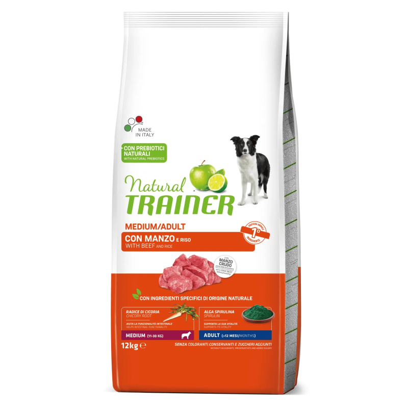 TRAINER NATURAL DOG ADULT MEDIUM MANZO E RISO 12 KG