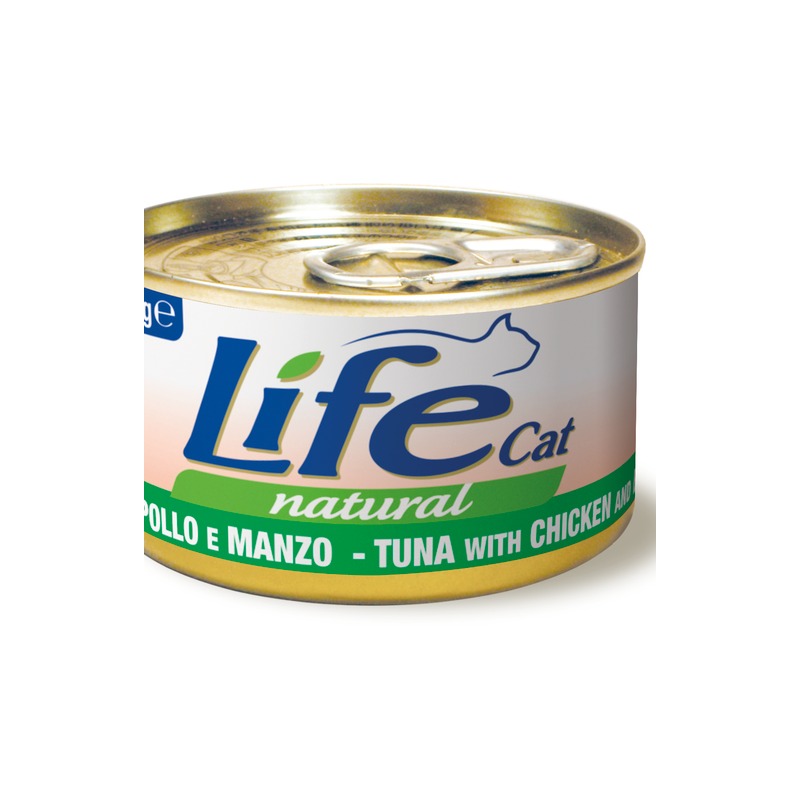 LIFE CAT TONNO POLLO E MANZO LATTINA 85 GR