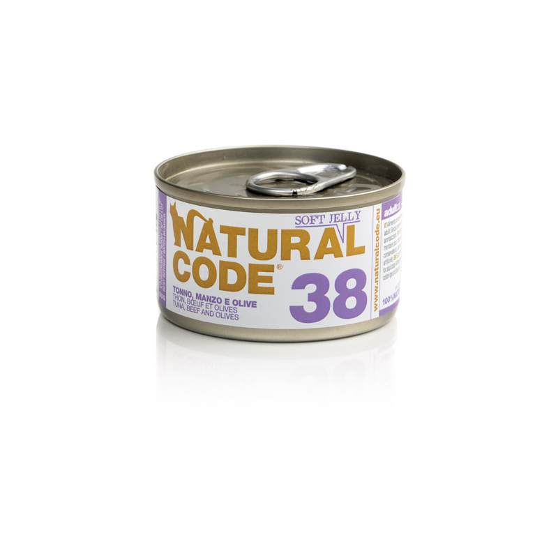 NATURAL CODE GATTO TONNO MANZO E OLIVE LATTINA 85 GR