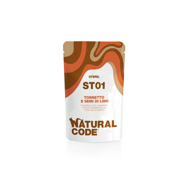 NATURAL CODE GATTO STERILIZED TONNETTO E SEMI DI LINO BUSTINA 70 GR