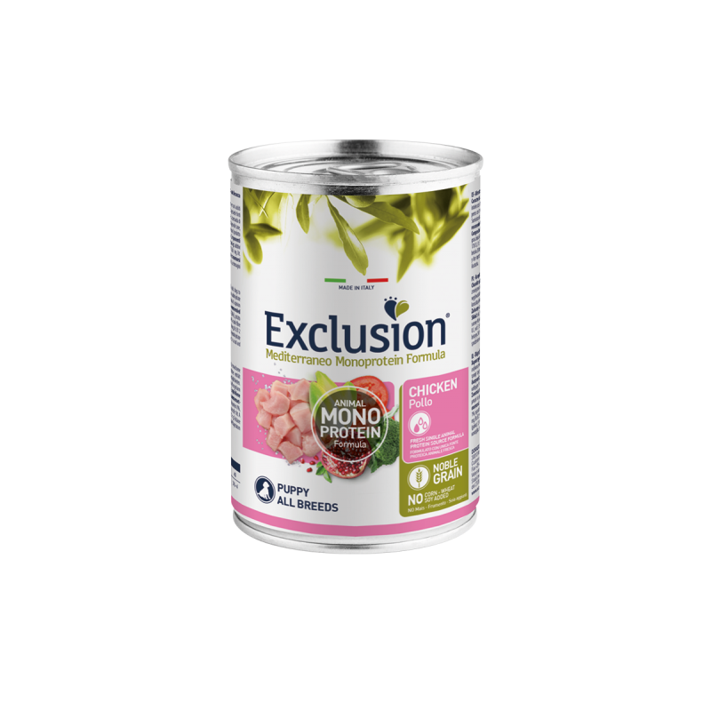 EXCLUSION DOG MEDITERRANEO PUPPY POLLO LATTINA 400 GR