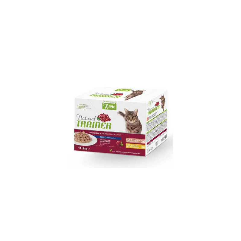 TRAINER NATURAL CAT MULTIPACK ADULT POLLO E SALMONE 12 BUSTINE 85 GR