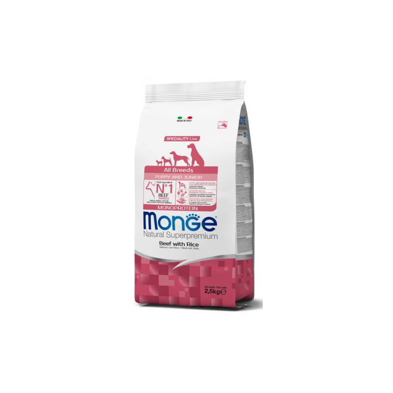 MONGE DOG PUPPY & JUNIOR ALL BREEDS MANZO E RISO 2,5 KG