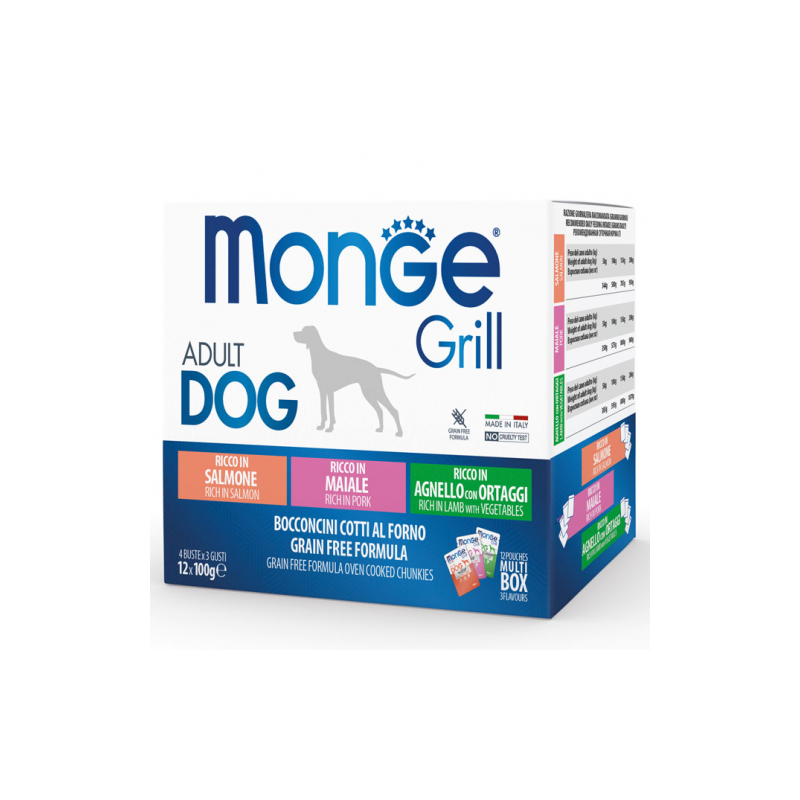 GRILL DOG MIX SALMONE MAIALE E AGNELLO 12 X BUSTINA 100 GR