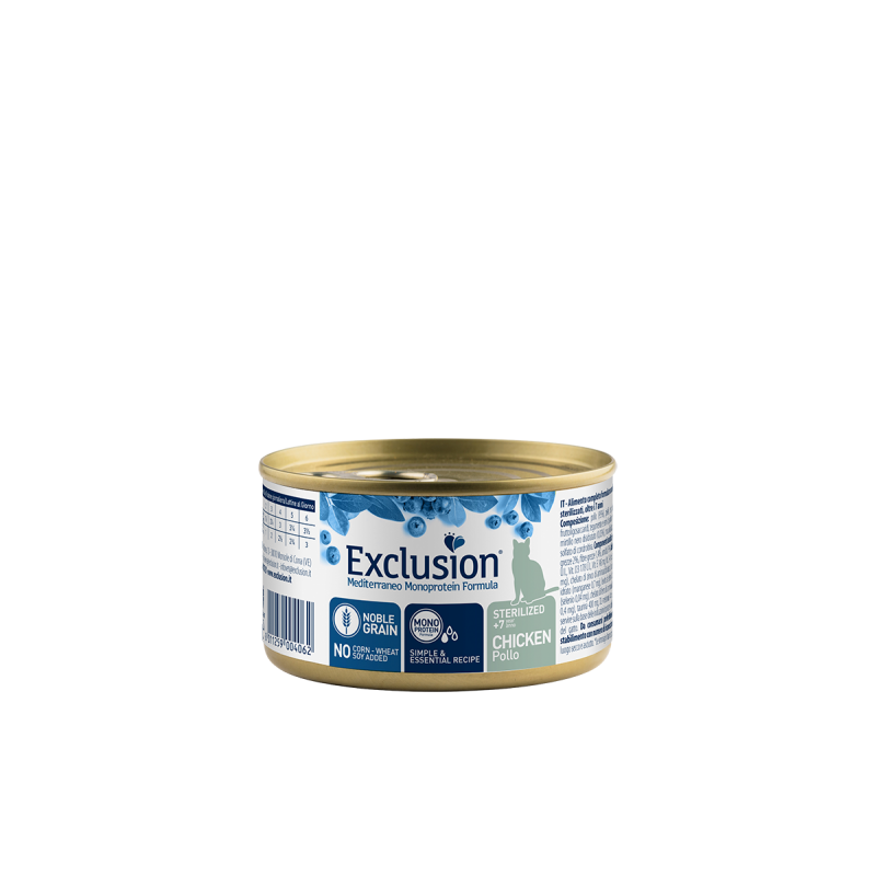 EXCLUSION CAT MEDITERRANEO STERILIZED 7+ POLLO LATTINA 85 GR