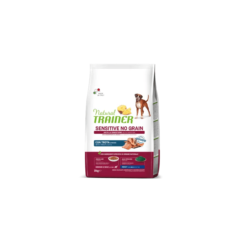 TRAINER NATURAL DOG SENSITIVE ADULT MEDIUM MAXI NO GRAIN TROTA 3 KG