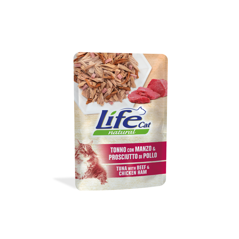 LIFE CAT TONNO MANZO E PROSCIUTTO BUSTINA 70 GR