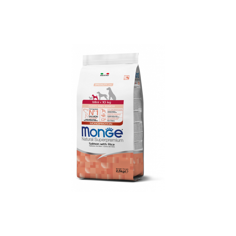 MONGE DOG PUPPY & JUNIOR MINI SALMONE E RISO 2,5 KG