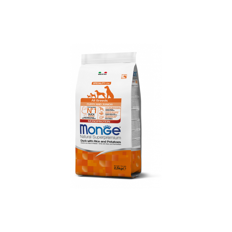 MONGE DOG PUPPY & JUNIOR ALL BREEDS ANATRA RISO E PATATE 2,5 KG