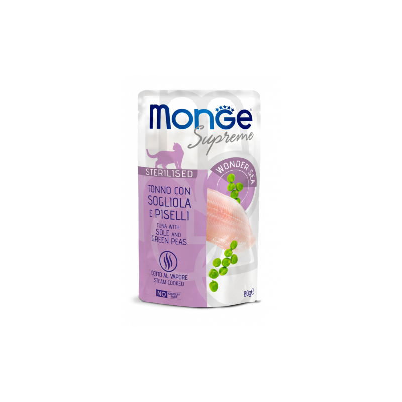 MONGE SUPREME STERILIZED TONNO SOGLIOLA E PISELLI BUSTINA 80 GR