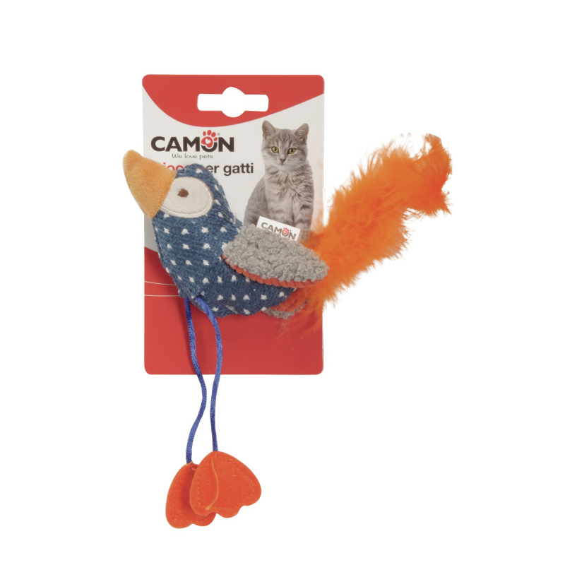 GIOCO GATTO UCCELLINO CON PIUME 11 CM