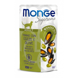 MONGE SUPREME TONNO COZZE E OLIVE BUSTINA 80 GR