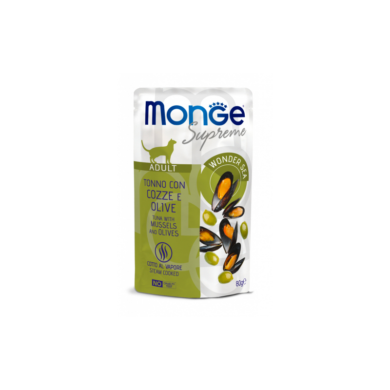 MONGE SUPREME TONNO COZZE E OLIVE BUSTINA 80 GR