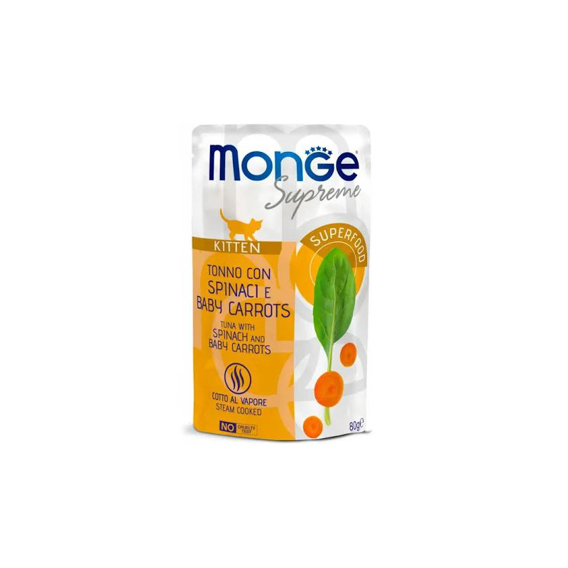 MONGE SUPREME KITTEN TONNO SPINACI E CAROTE BUSTINA 80 GR