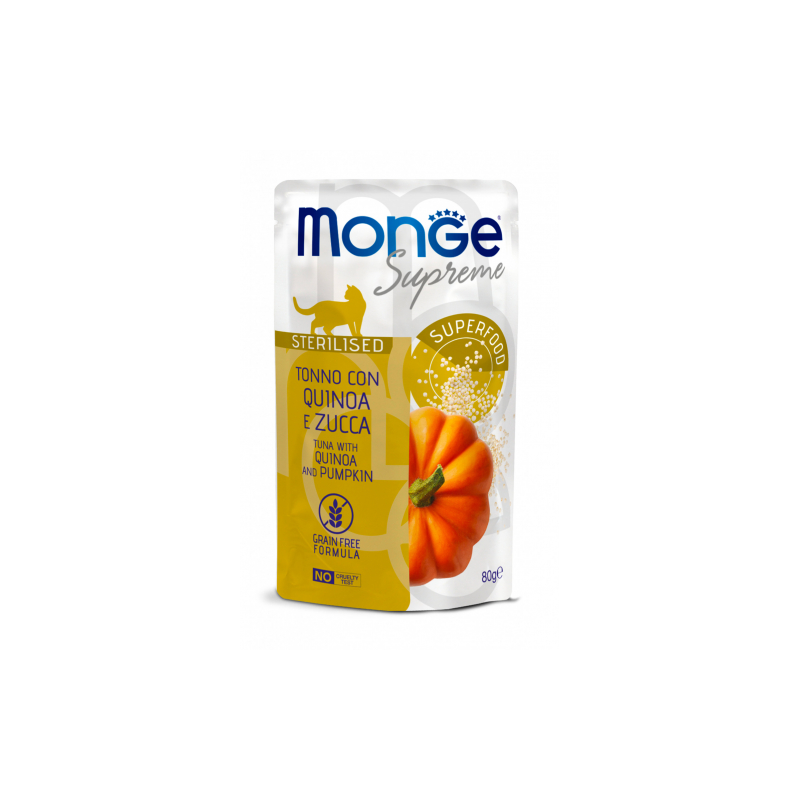 MONGE SUPREME STERILIZED TONNO QUINOA E ZUCCA BUSTINA 80 GR