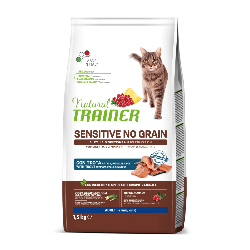 TRAINER NATURAL CAT SENSITIVE NO GRAIN TROTA E PATATE 1,5 KG