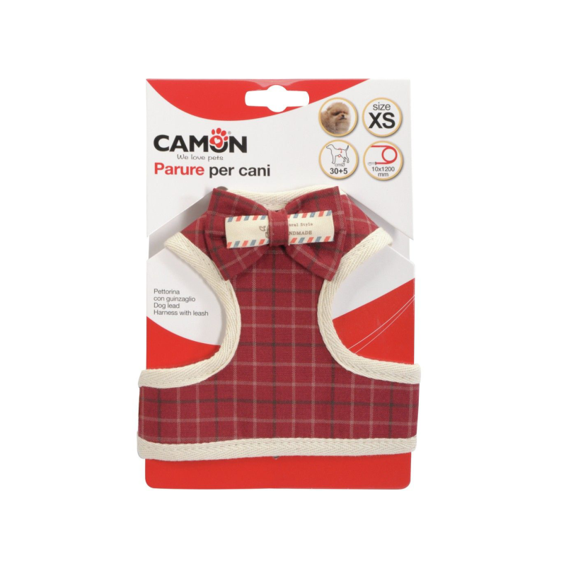 PETTORINA CON GUINZAGLIO "SCOTTISH RED" TG.S 10X1200 MM