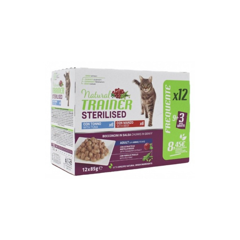 TRAINER NATURAL CAT MULTIPACK STERILIZED TONNO E MANZO 12 BUSTINE 85 GR