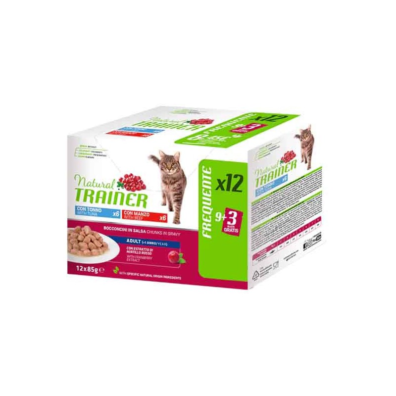 TRAINER NATURAL CAT MULTIPACK ADULT TONNO E MANZO 12 BUSTINE 85 GR