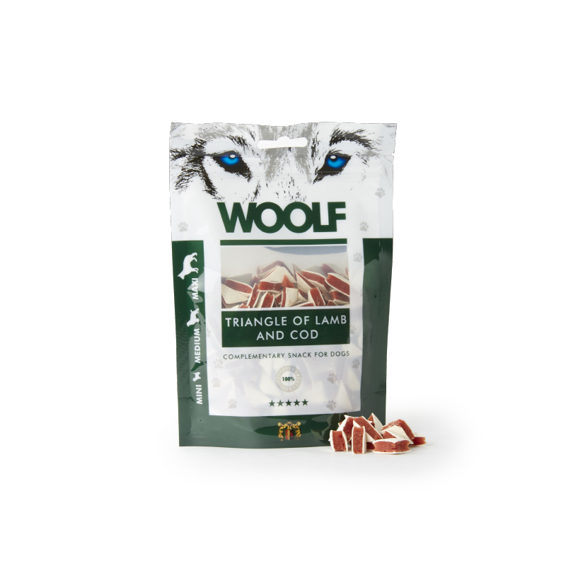 WOOLF TRIANGOLINI DI AGNELLO E MERLUZZO 100 GR