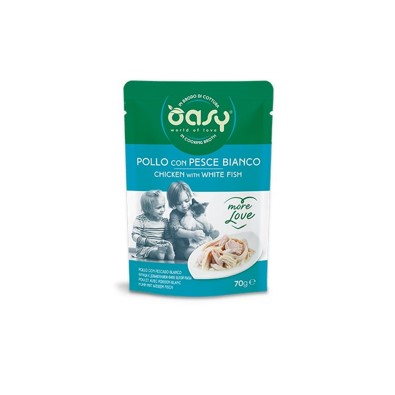 OASY CAT MORE LOVE POLLO E PESCE BIANCO BUSTINA 70 GR