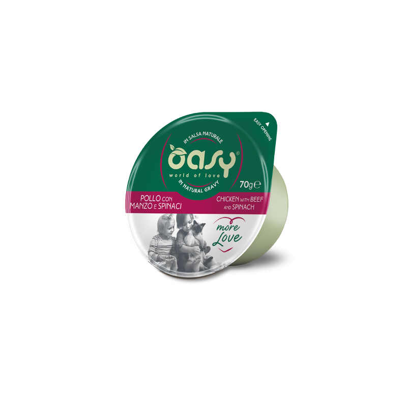 OASY CAT MORE LOVE POLLO MANZO E SPINACI CUP 70 GR