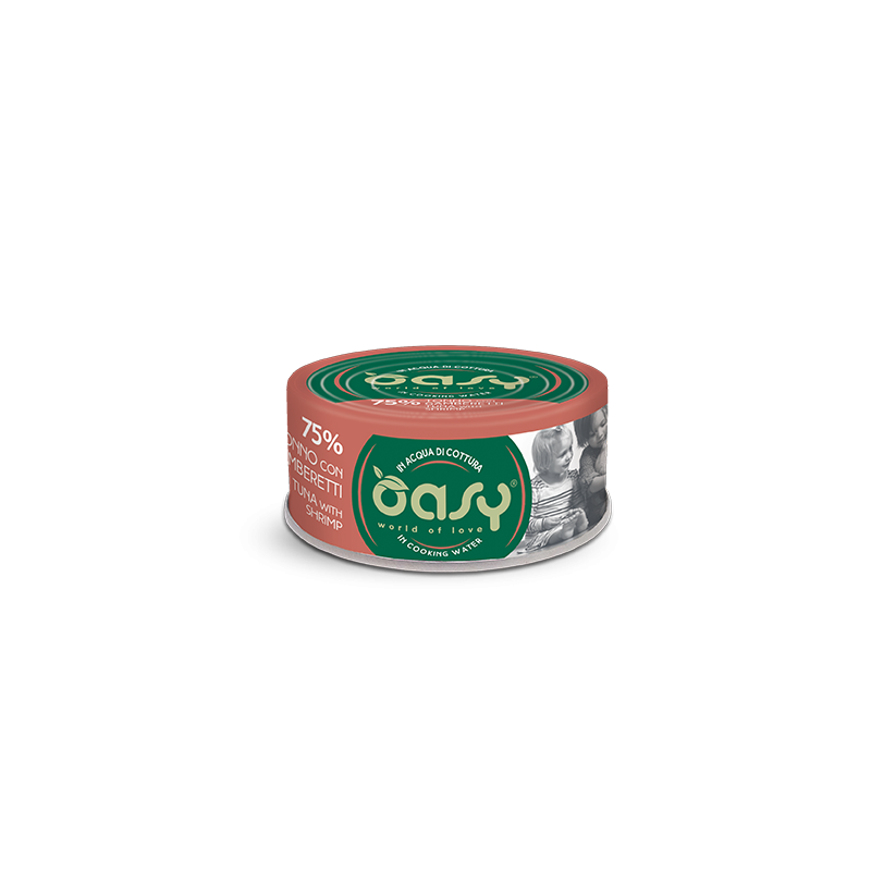 OASY CAT MORE LOVE TONNO E GAMBERETTI LATTINA 70 GR