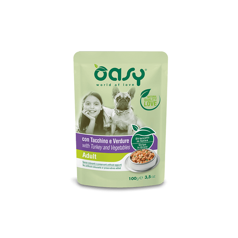 OASY DOG STRACCETTI ADULT TACCHINO E VERDURE BUSTINA 100 GR