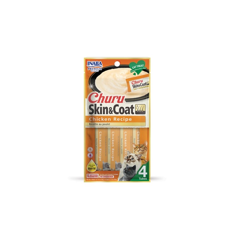 CHURU CAT SNACK SKIN & COAT POLLO 4 X 14 GR