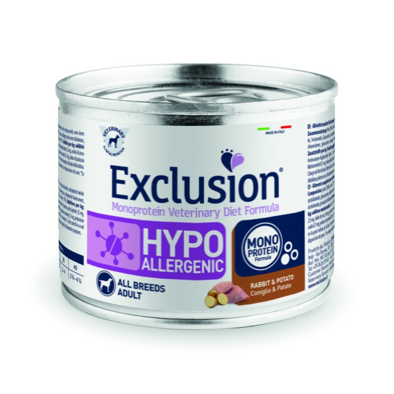 EXCLUSION DOG HYPO CONIGLIO E PATATE LATTINA 200 GR