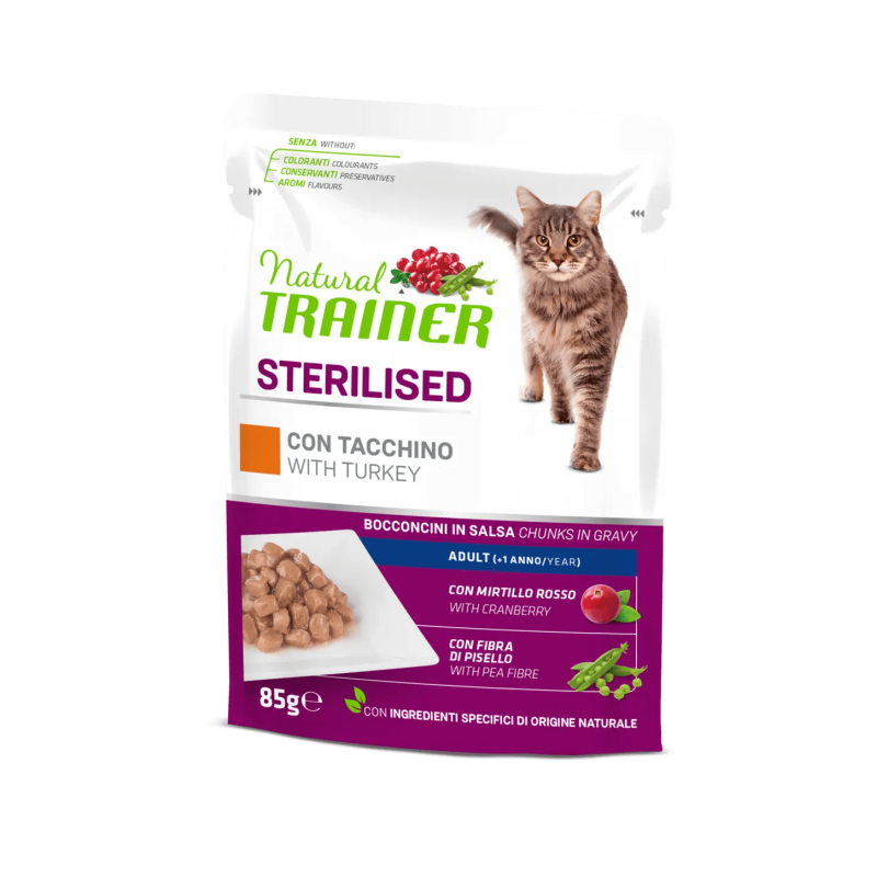 TRAINER NATURAL CAT STERILIZED TACCHINO BUSTINA 85 GR